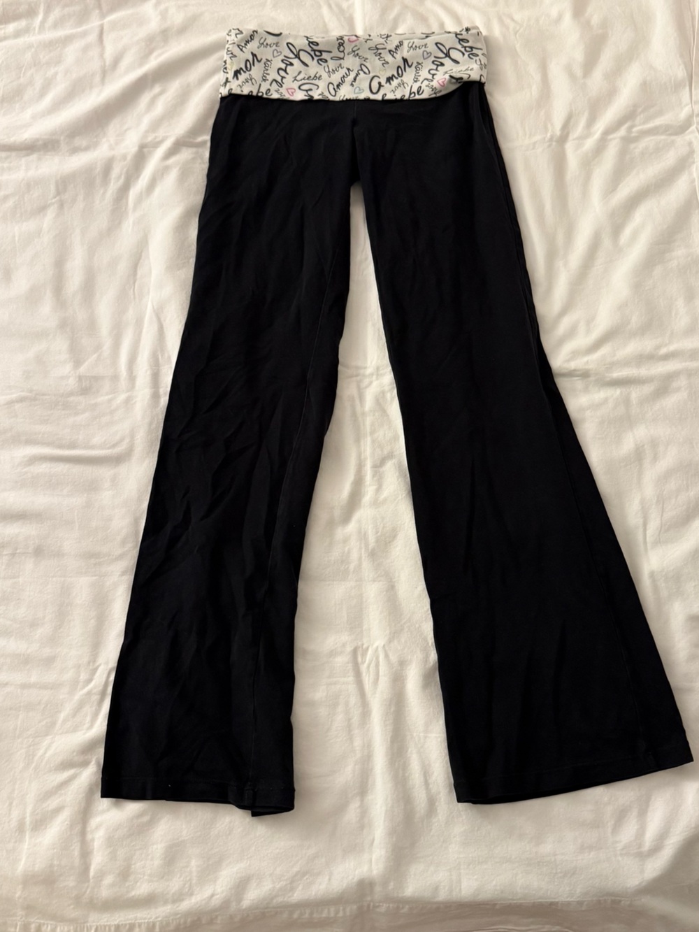 Y2K Jenni by Jennifer Moore Flare Yoga Pants Fold Over Waist Love Print S